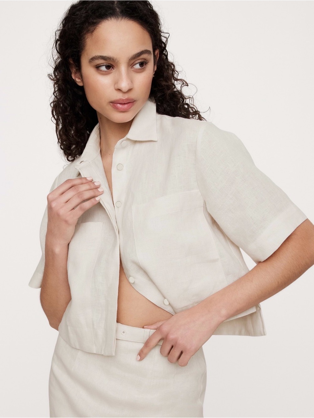 NWT Banana Republic Boxy Linen Cropped Cream White Sz S (#742656)